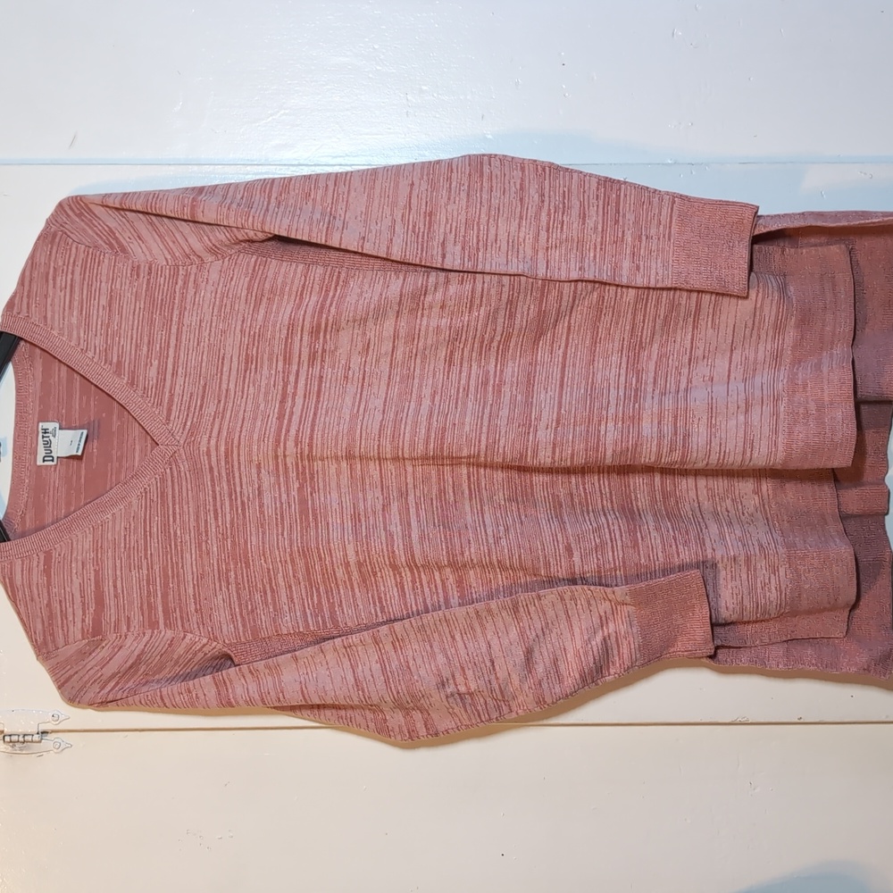 Duluth Trading Co. Pink Terry V-neck Sweater blouse women's XS